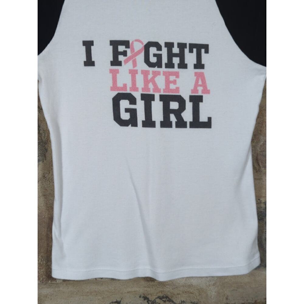 Cafe Press Top Woman's Medium White Black I Fight Like A Girl Cancer Graphic - Picture 3 of 10